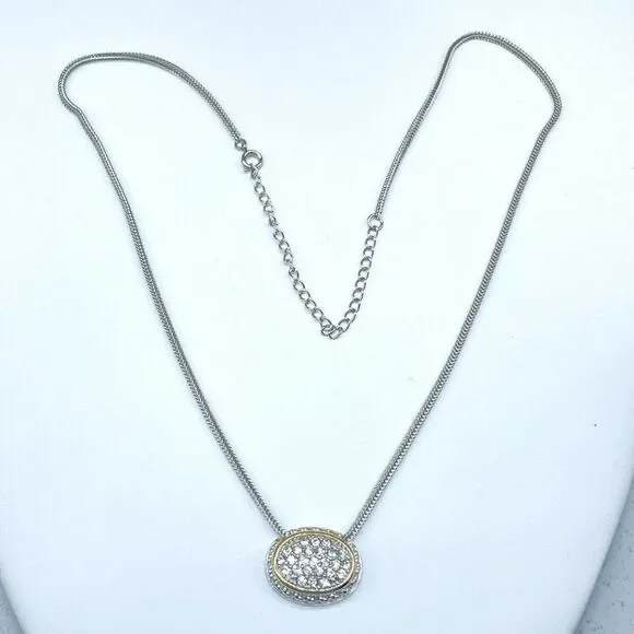 Emma Skye Pave Crystal Necklace Silver Tone Gold Tone Accent Wheat Link Chain 16 - Picture 5 of 13